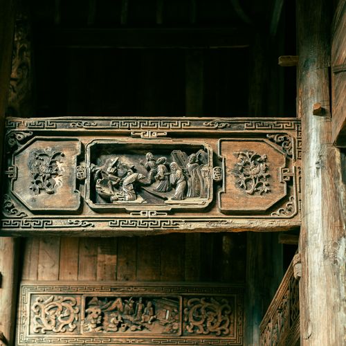 Free Detailed view of traditional wood carvings showcasing Chinese artistry in an ancient Nanjing building. Stock Photo