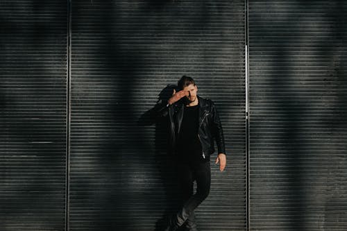 Man Wearing Black Leather Jacket