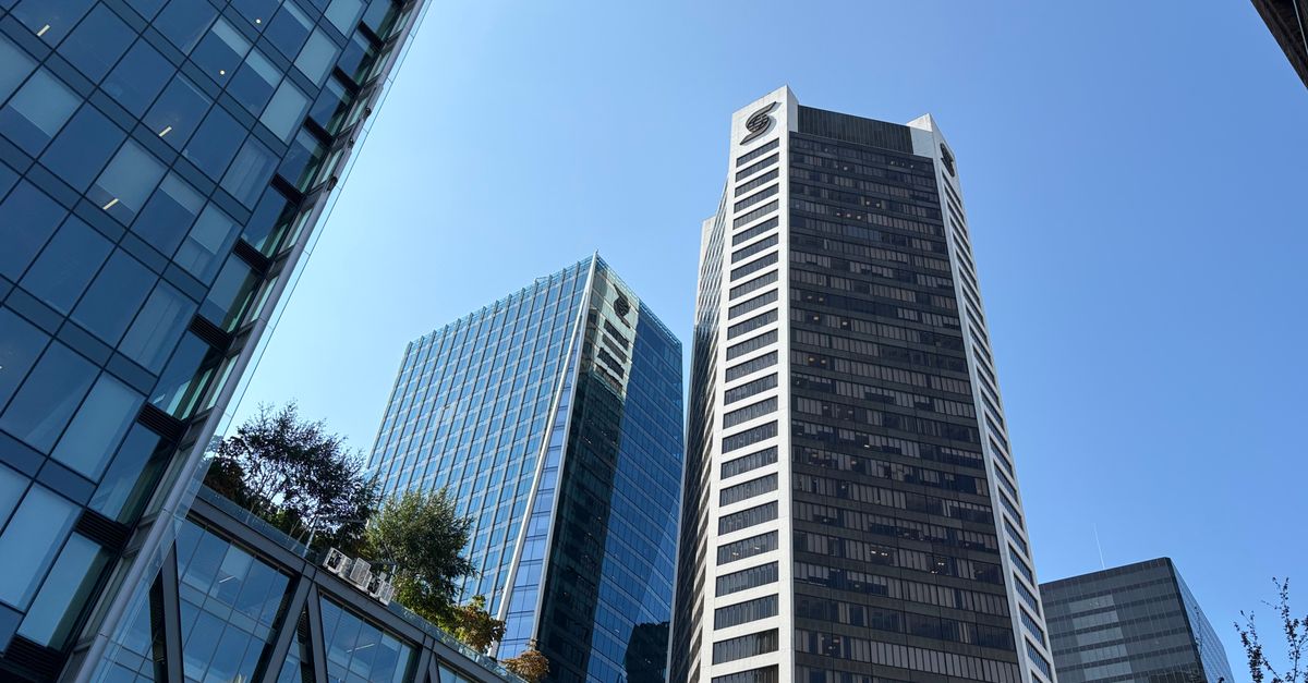 Stunning view of modern skyscrapers in the heart of downtown Vancouver, Canada.