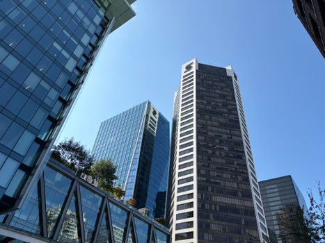 Stunning view of modern skyscrapers in the heart of downtown Vancouver, Canada.