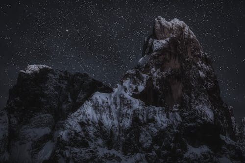 Mountain Peaks During Night Time