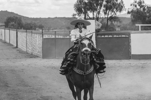 Free A charro riding a horse in traditional attire at a ranch in San Juan Tizahuapan, Mexico. Stock Photo