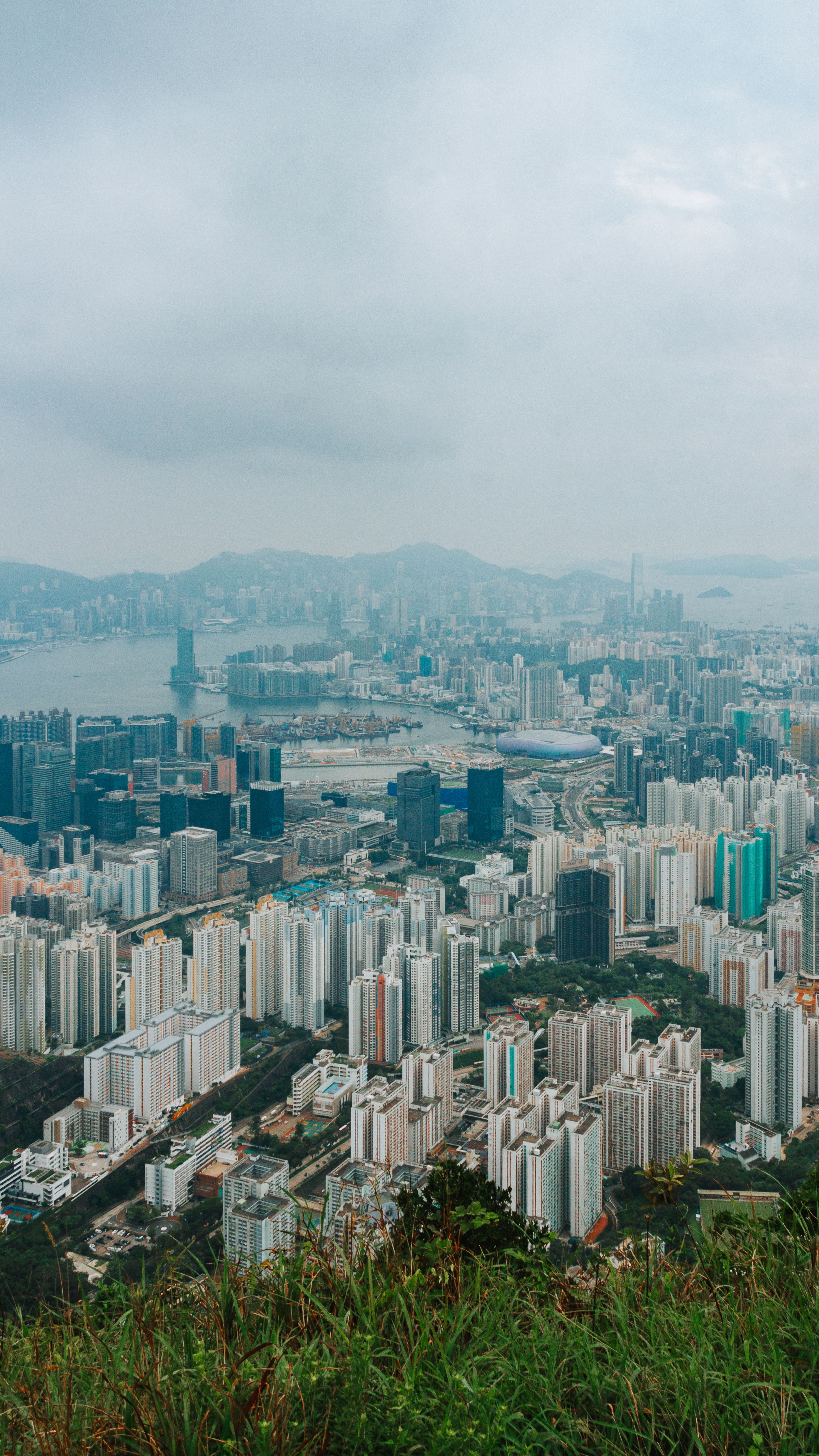 Aerial View of Hong Kong Skyline and Harbor · Free Stock Photo