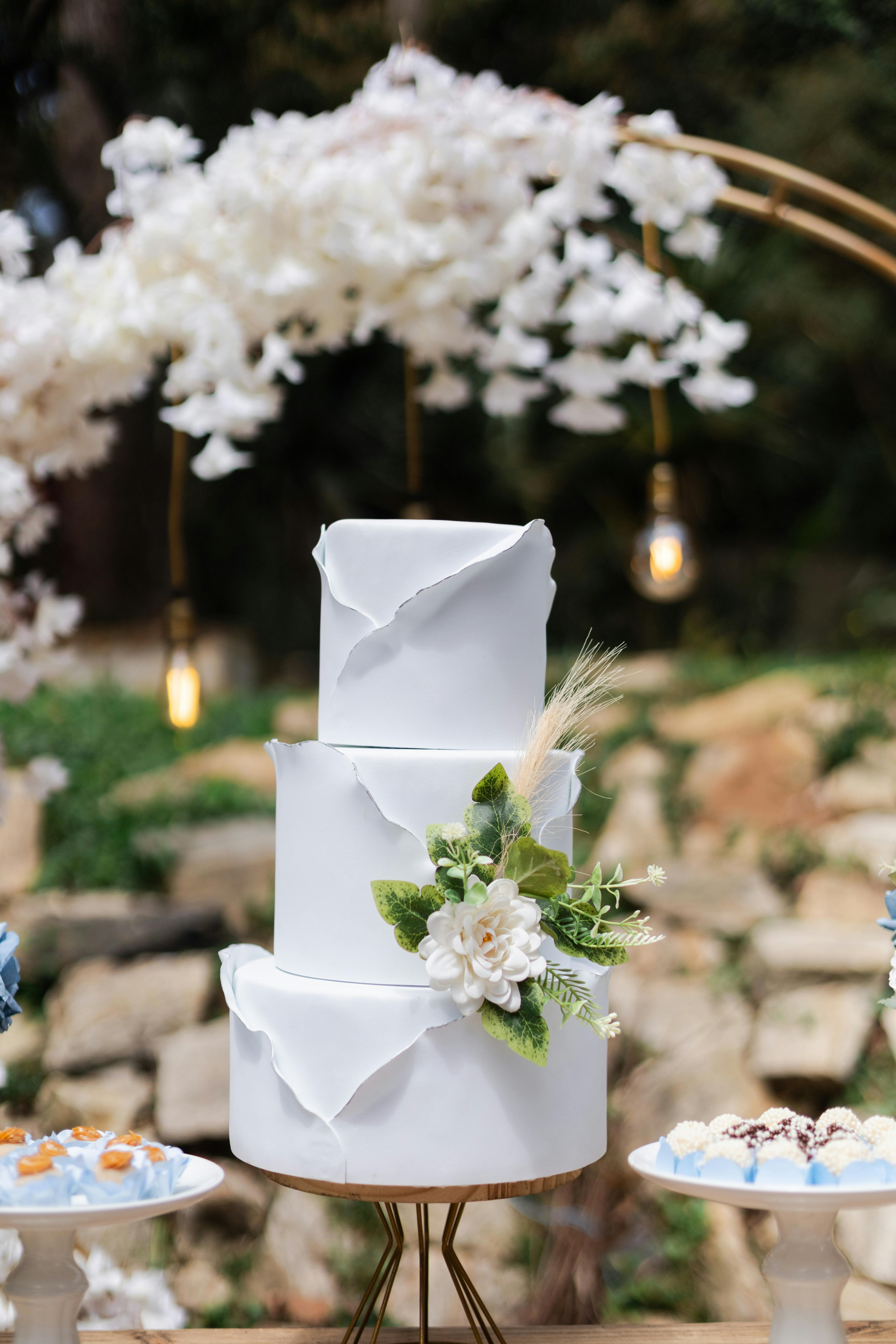 Elegant tiered wedding cake with bow