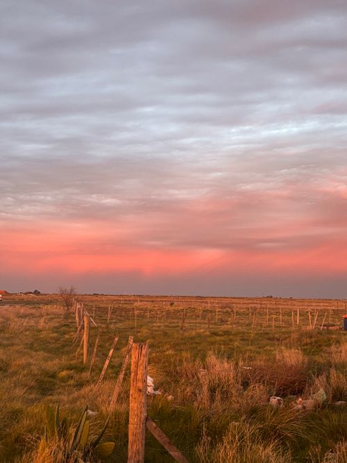 Free Captivating sunset over countryside fields with dramatic skies and warm colors. Stock Photo