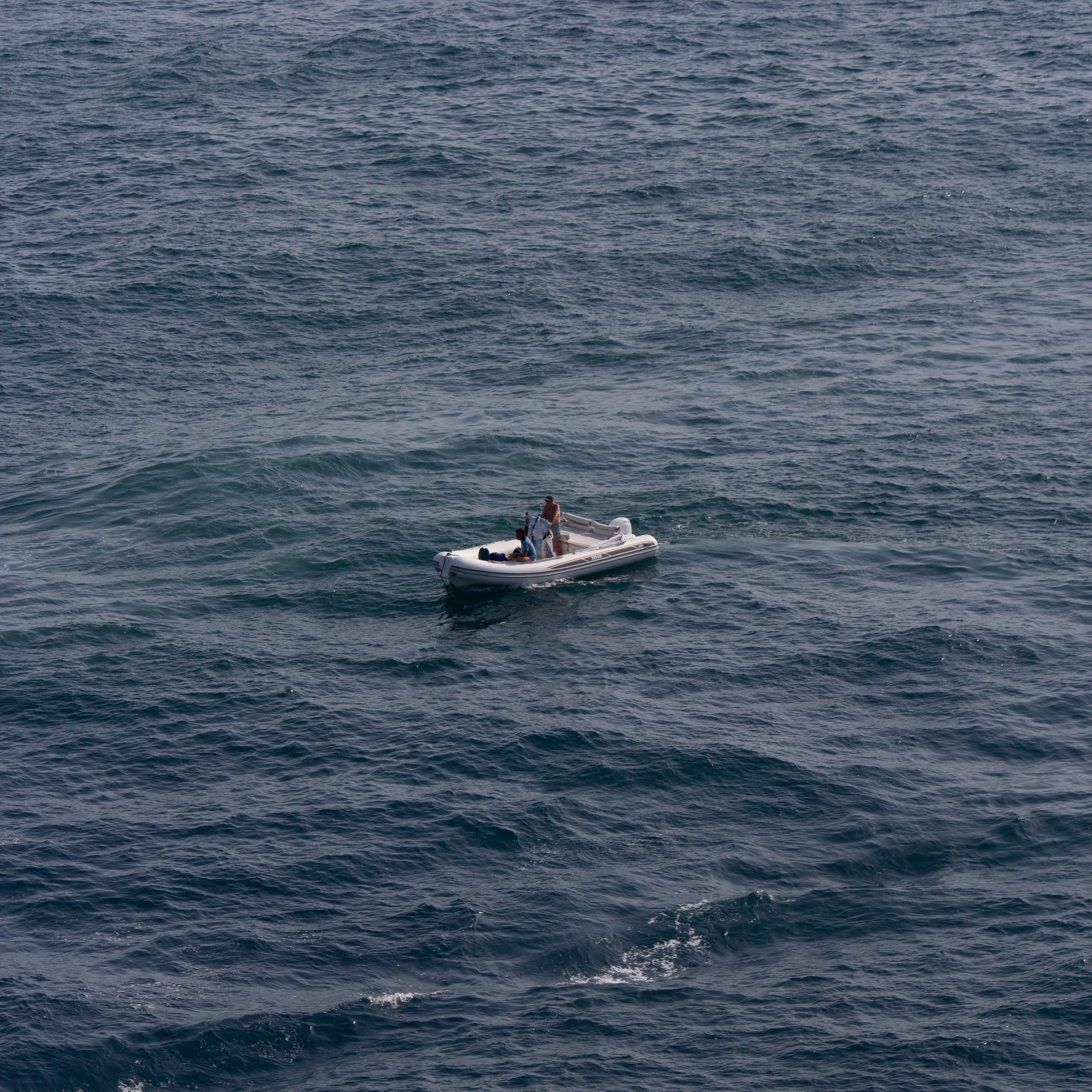 A small inflatable dinghy similar to those used by migrants attempting the Channel crossing to the UK.