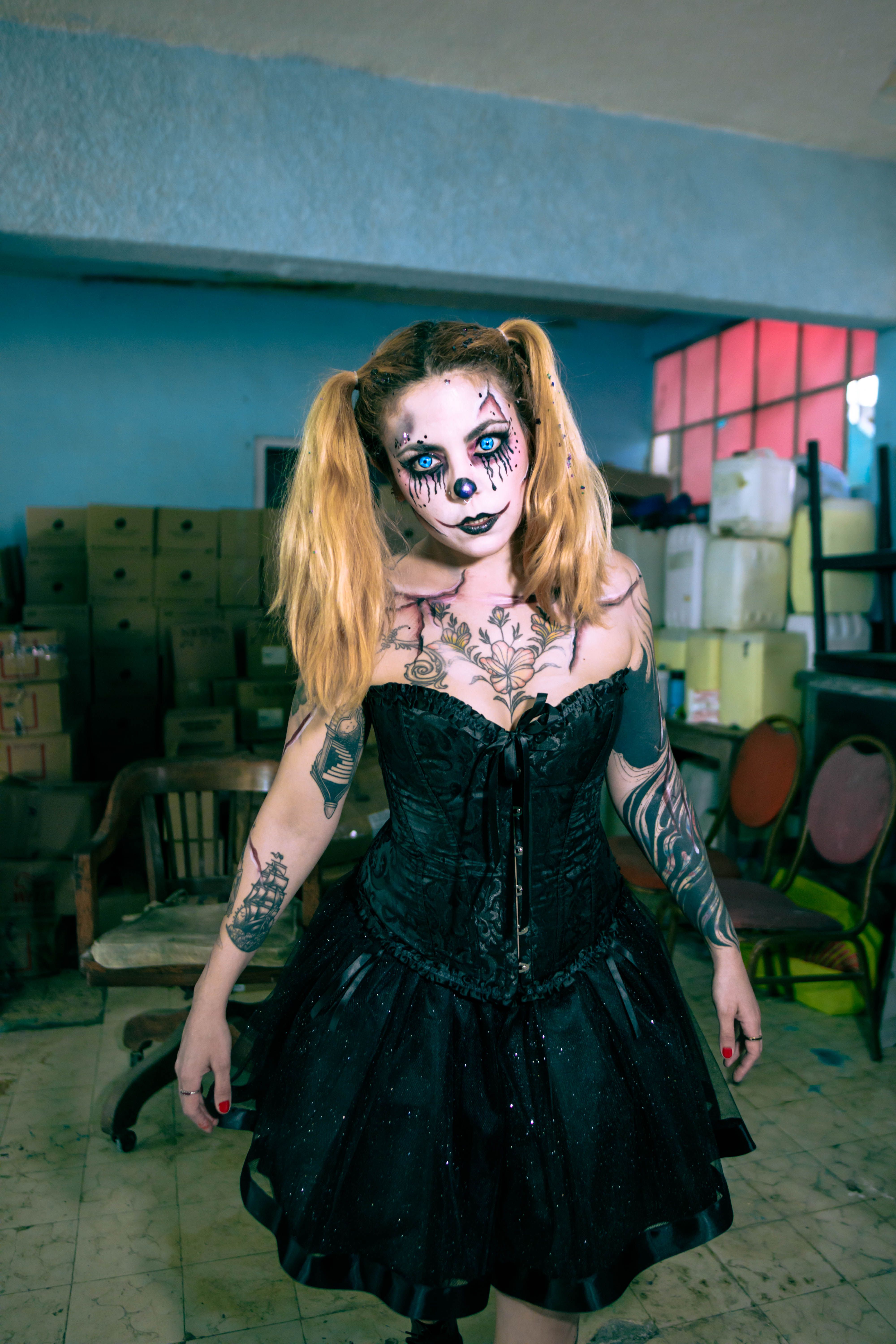 Gothic Clown Costume with Dramatic Makeup  Free Stock Photo