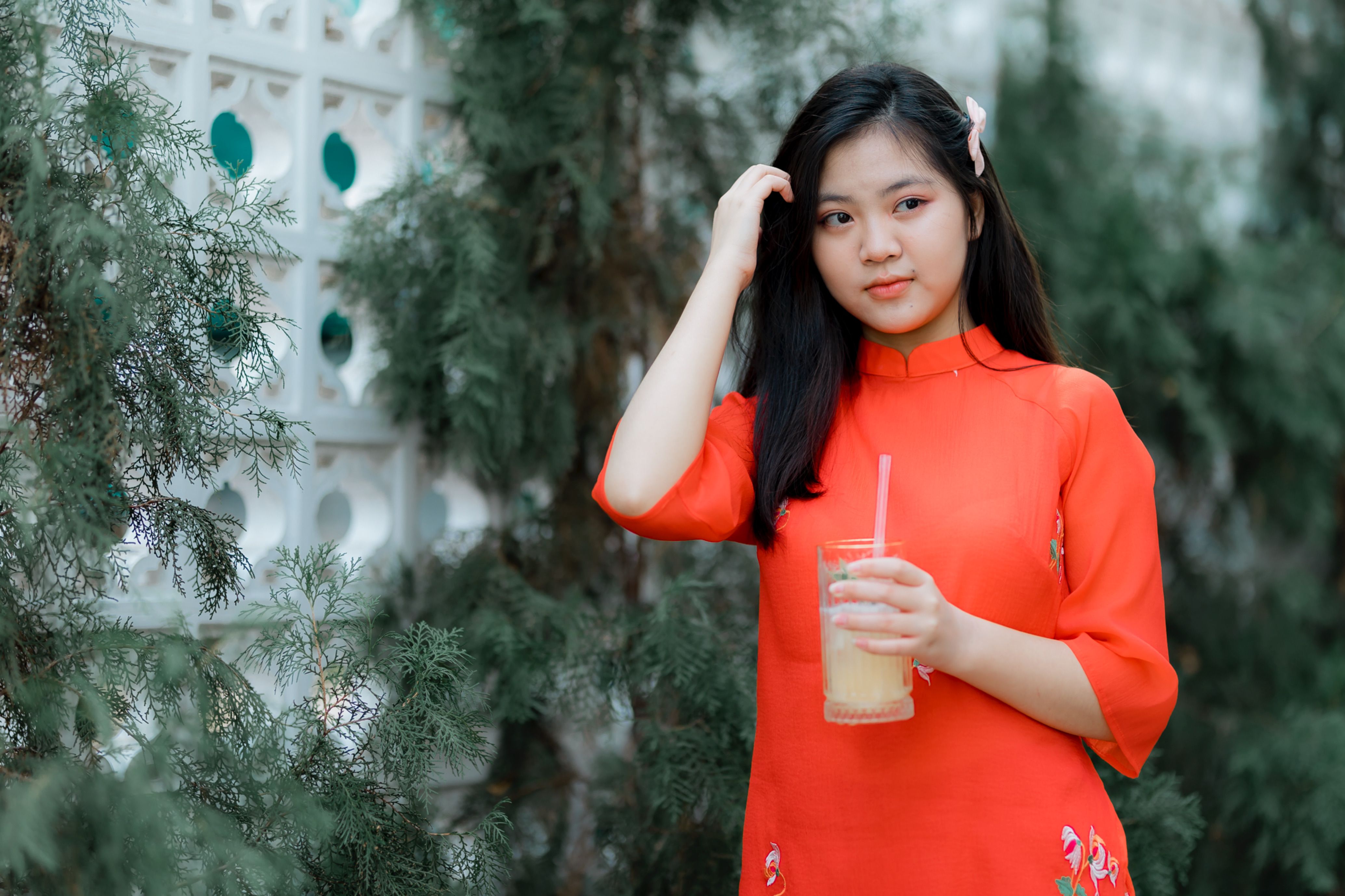 Young Woman in Traditional Red Dress Outdoors · Free Stock Photo