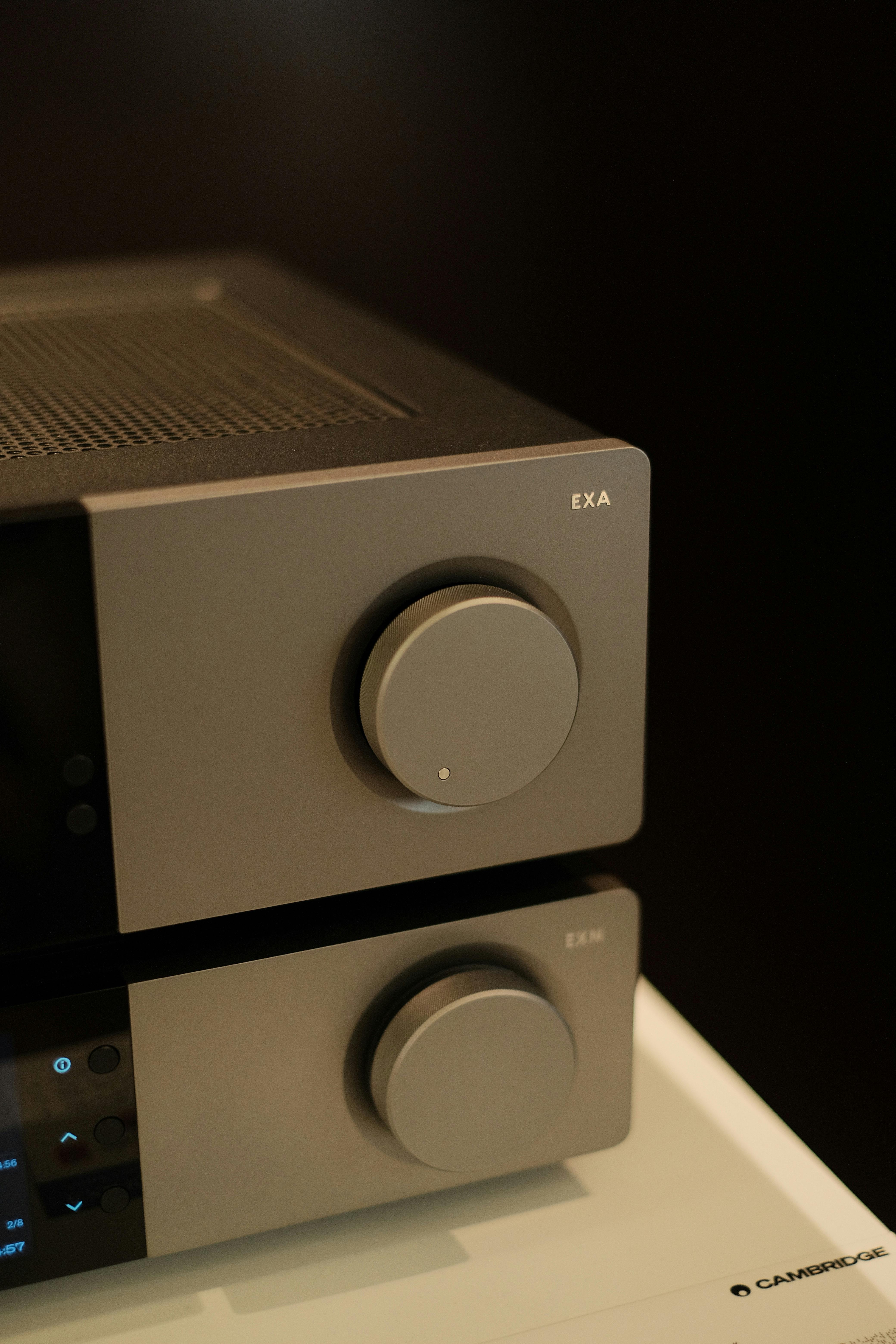 Sleek stereo amplifier with a minimalist aesthetic and high-quality craftsmanship.