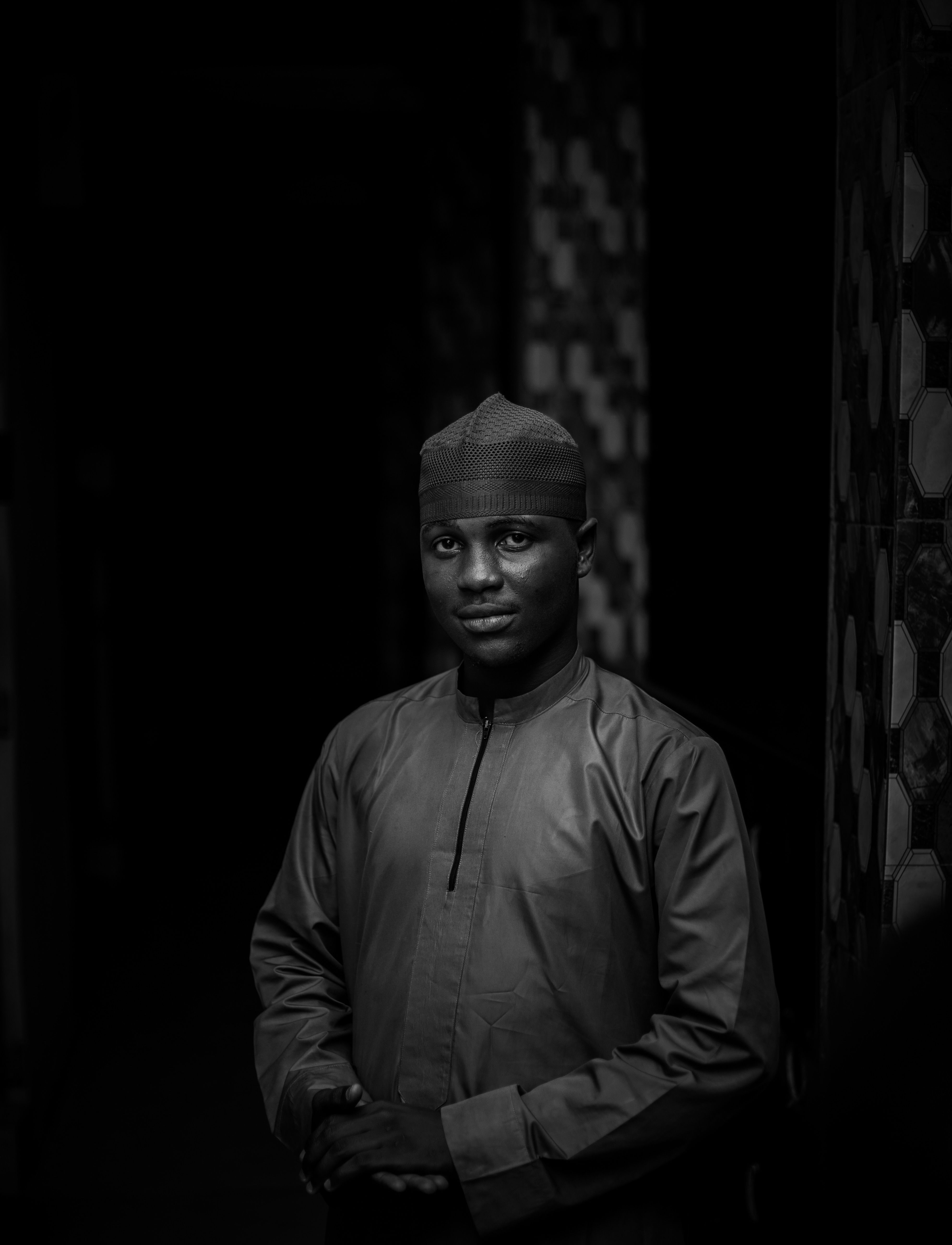Black and White Portrait of Man in Traditional Attire · Free Stock Photo