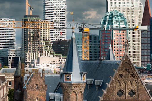City Skyline Construction Contrast Historic Modern Architecture