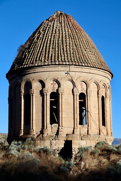 Free Ancient Armenian church architecture with distinct dome in Erzurum, Türkiye. Stock Photo