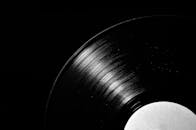 老式黑胶唱片在黑暗背景下被特写镜头详细拍摄，突出了凹槽和纹理