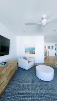 Bright and stylish modern living room interior in St. George, Utah. Elegant furniture and decor create a cozy atmosphere.