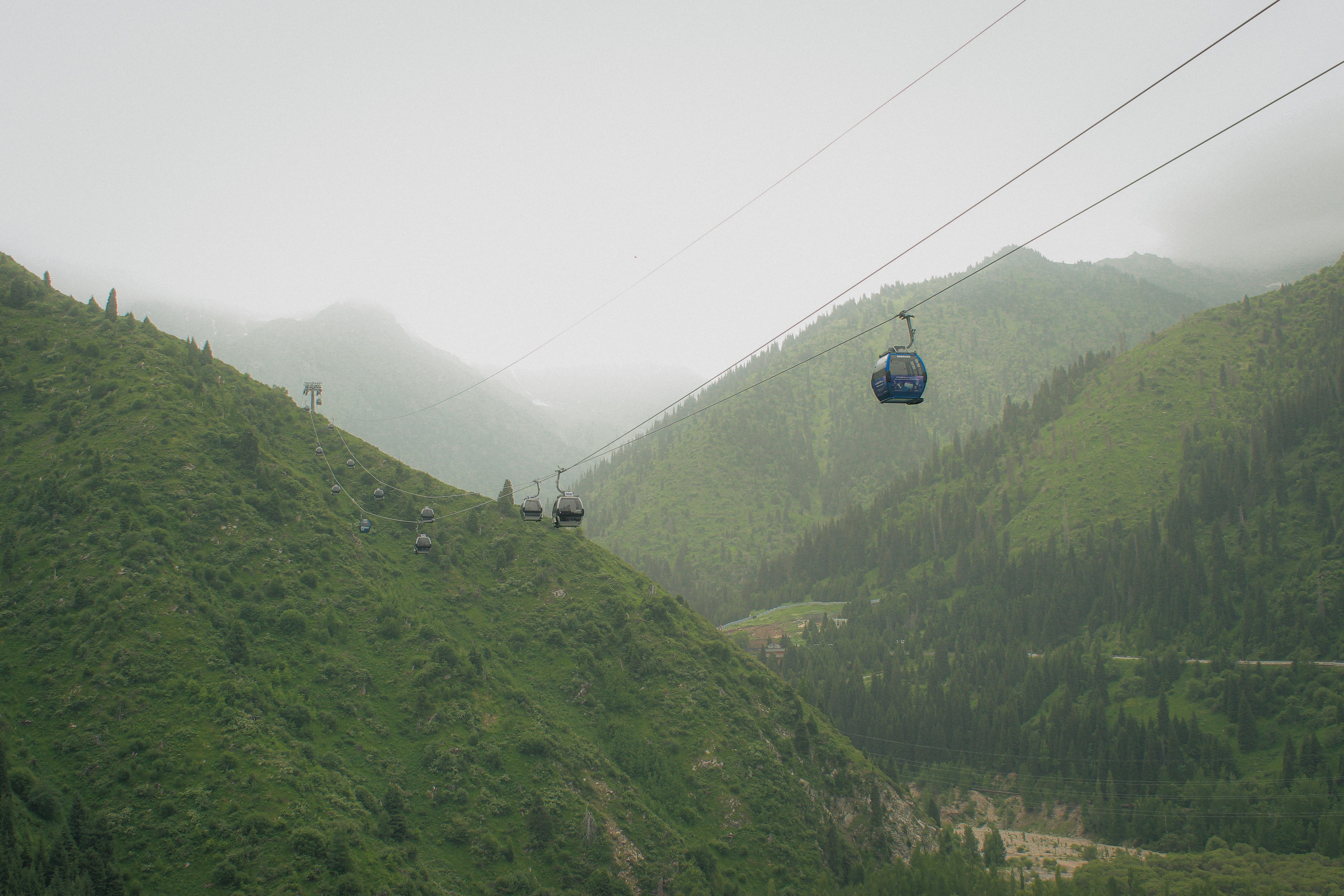 Misty mountains in Chongli, Hebei with cable car