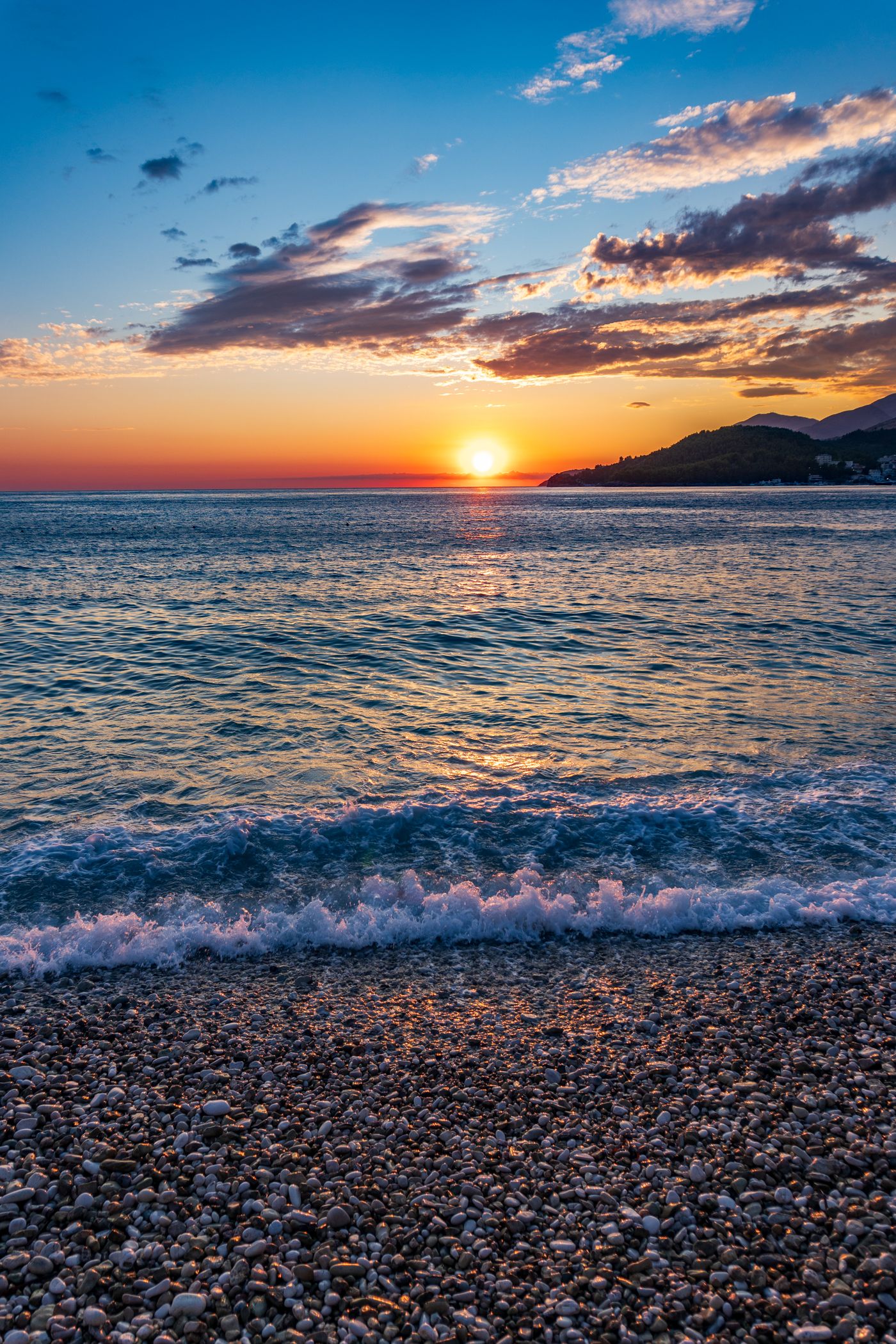 Sunset over the beach at Himare Albania