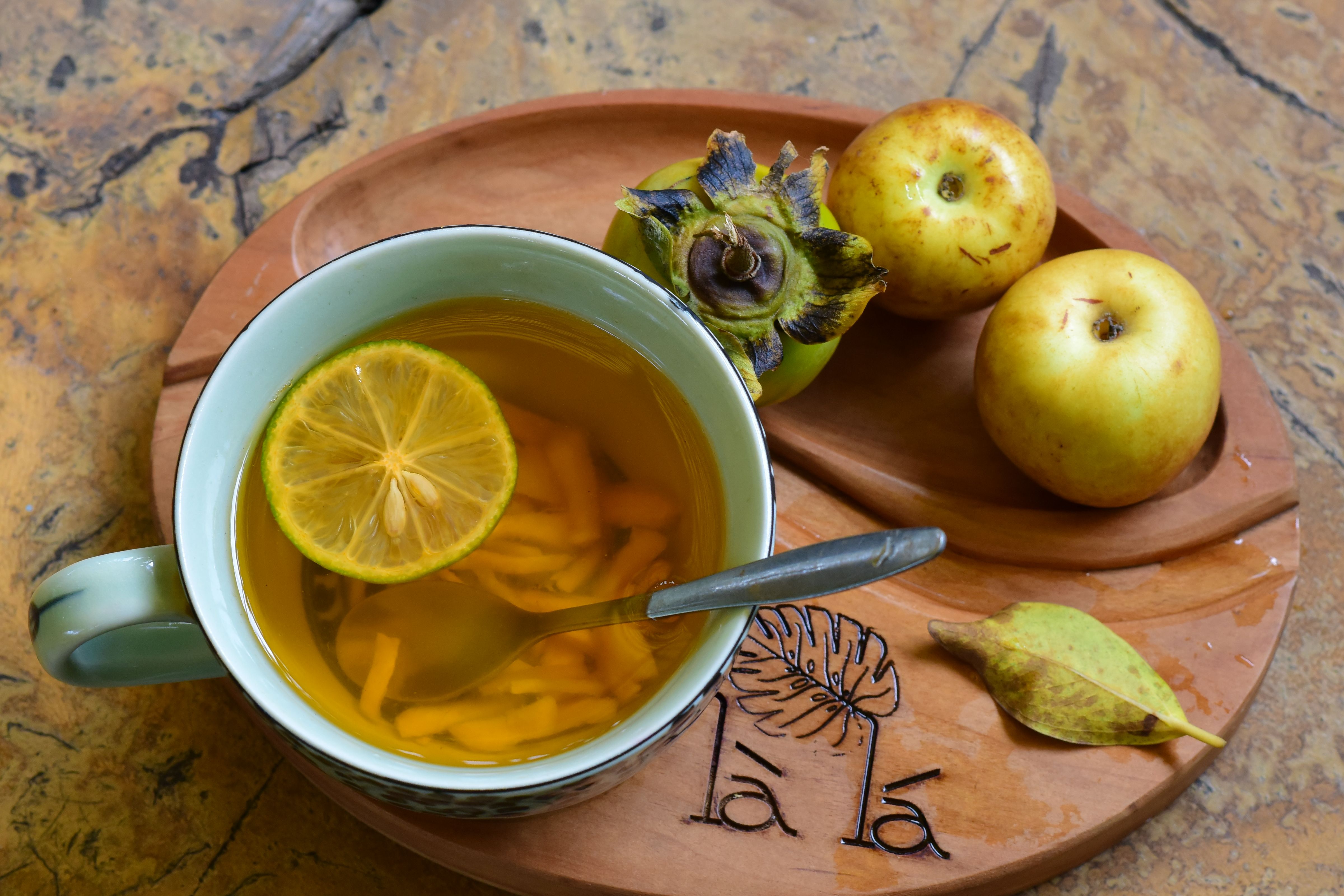 Autumn Herbal Tea with Fresh Fruit on Wooden Tray · Free Stock Photo