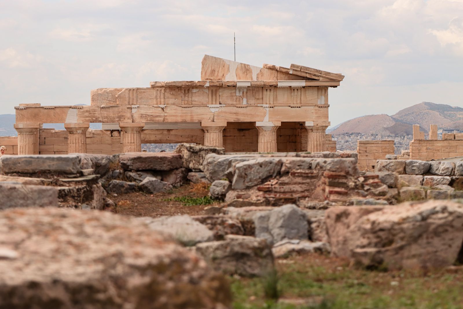 Exposed marble ruins of the Parthenon on the Acropolis in Athens