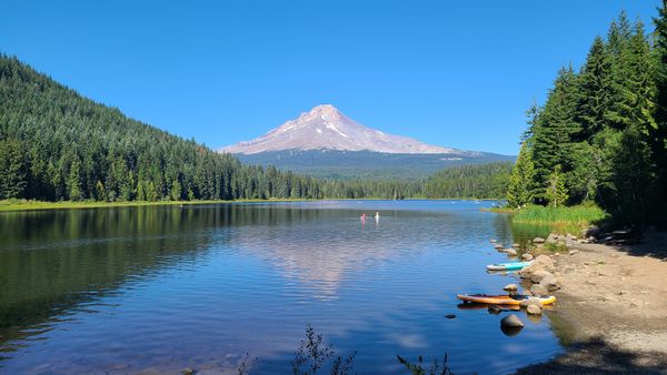 Serene lake view with mountain backdrop