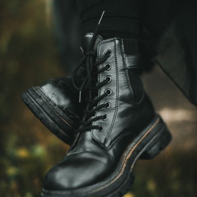 Black Leather Lace-Up Combat Boots