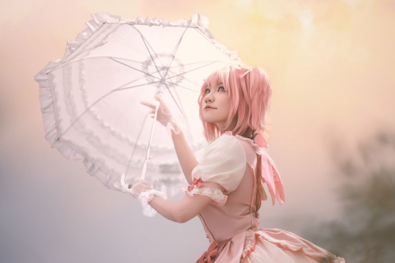 Pink-haired girl in pastel style