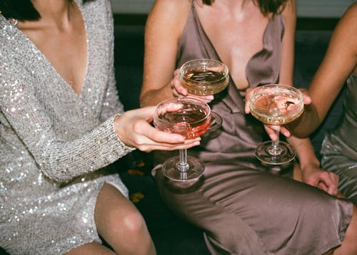 Woman in Silver V-neck Long-sleeved Dress