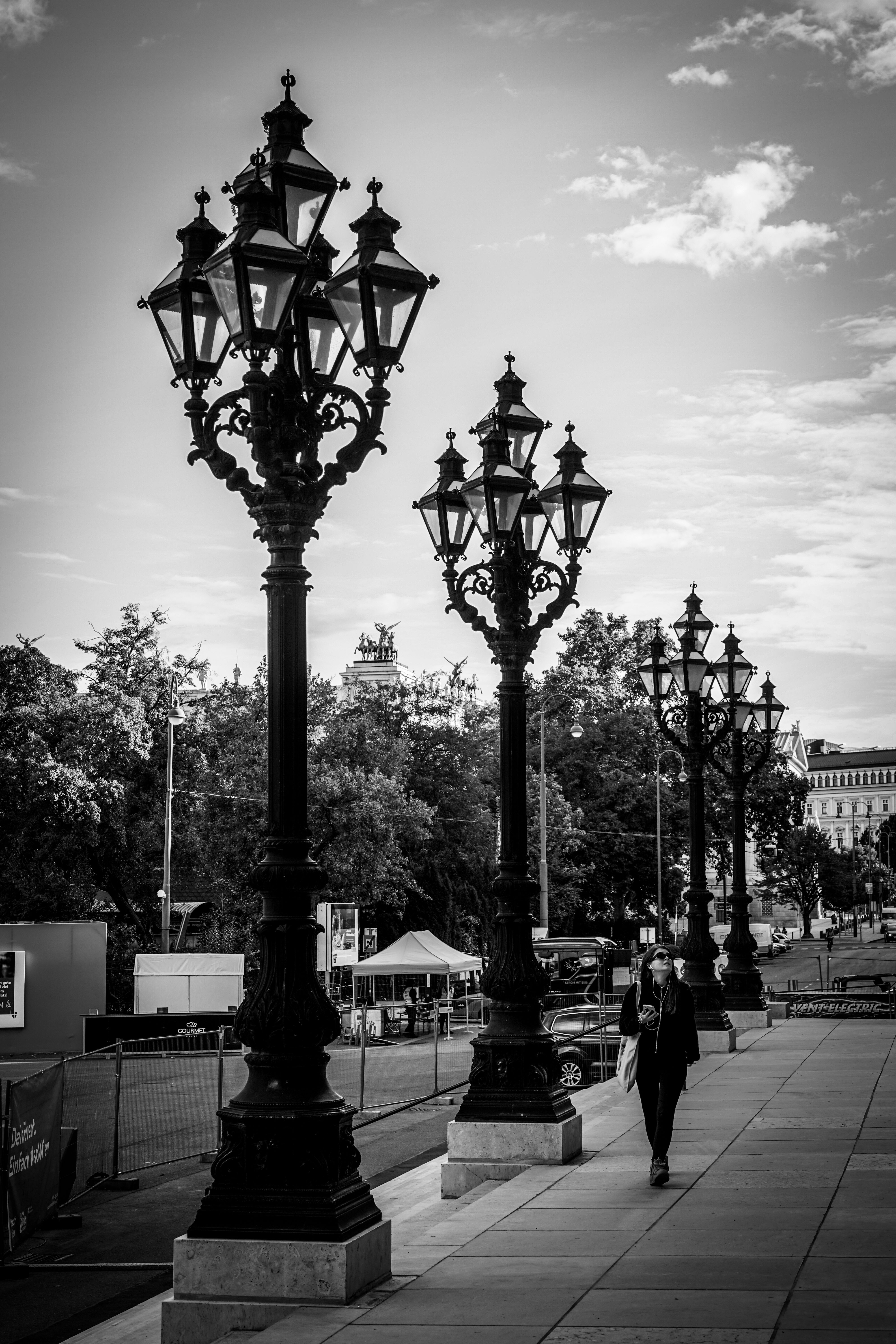 Black and White Vintage Street Lamps at Dusk · Free Stock Photo