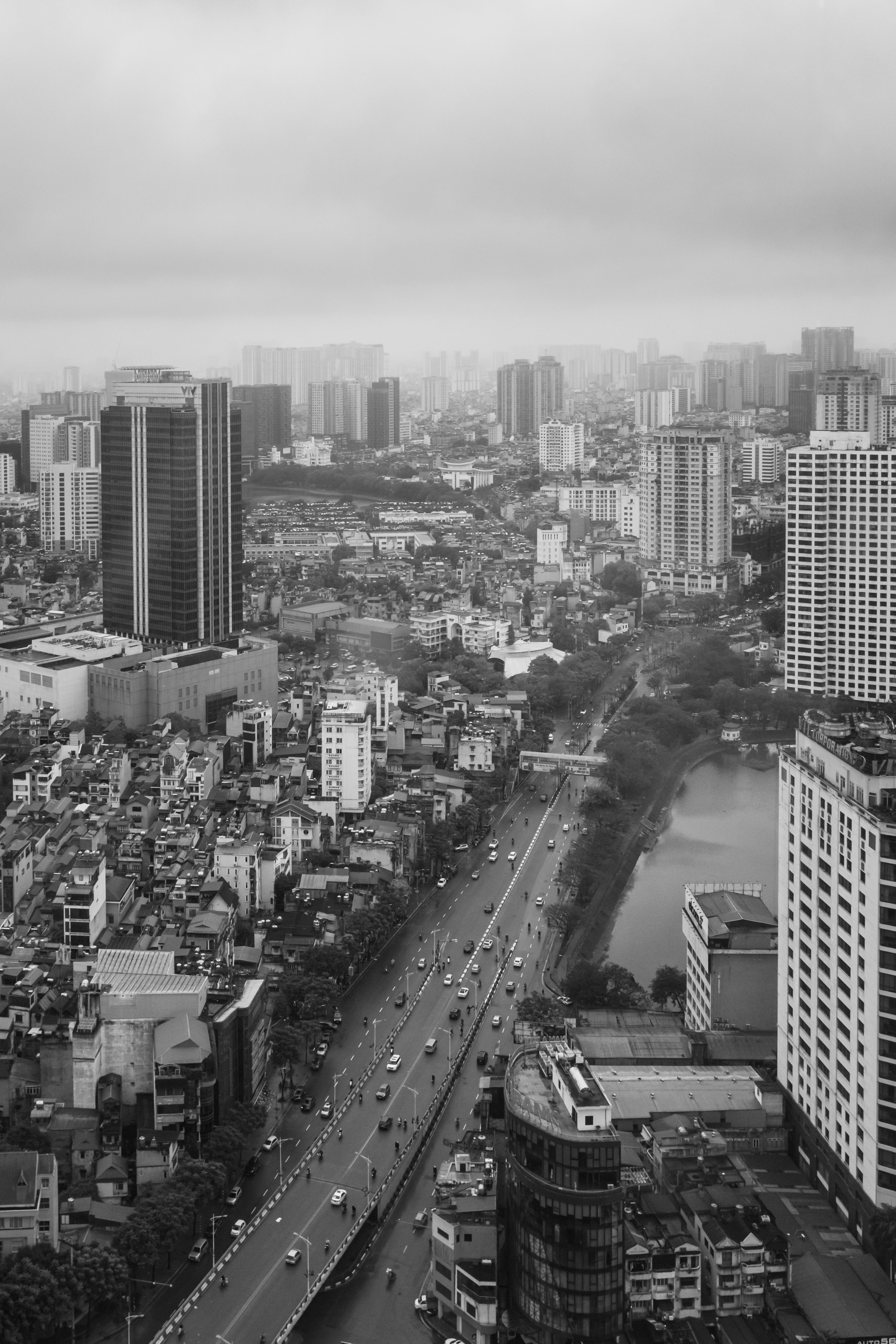 Dramatic Aerial Urban Cityscape in Black and White · Free Stock Photo