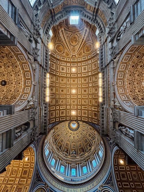 Free Spectacular interior view of St. Peter's Basilica dome in Vatican City. Stock Photo