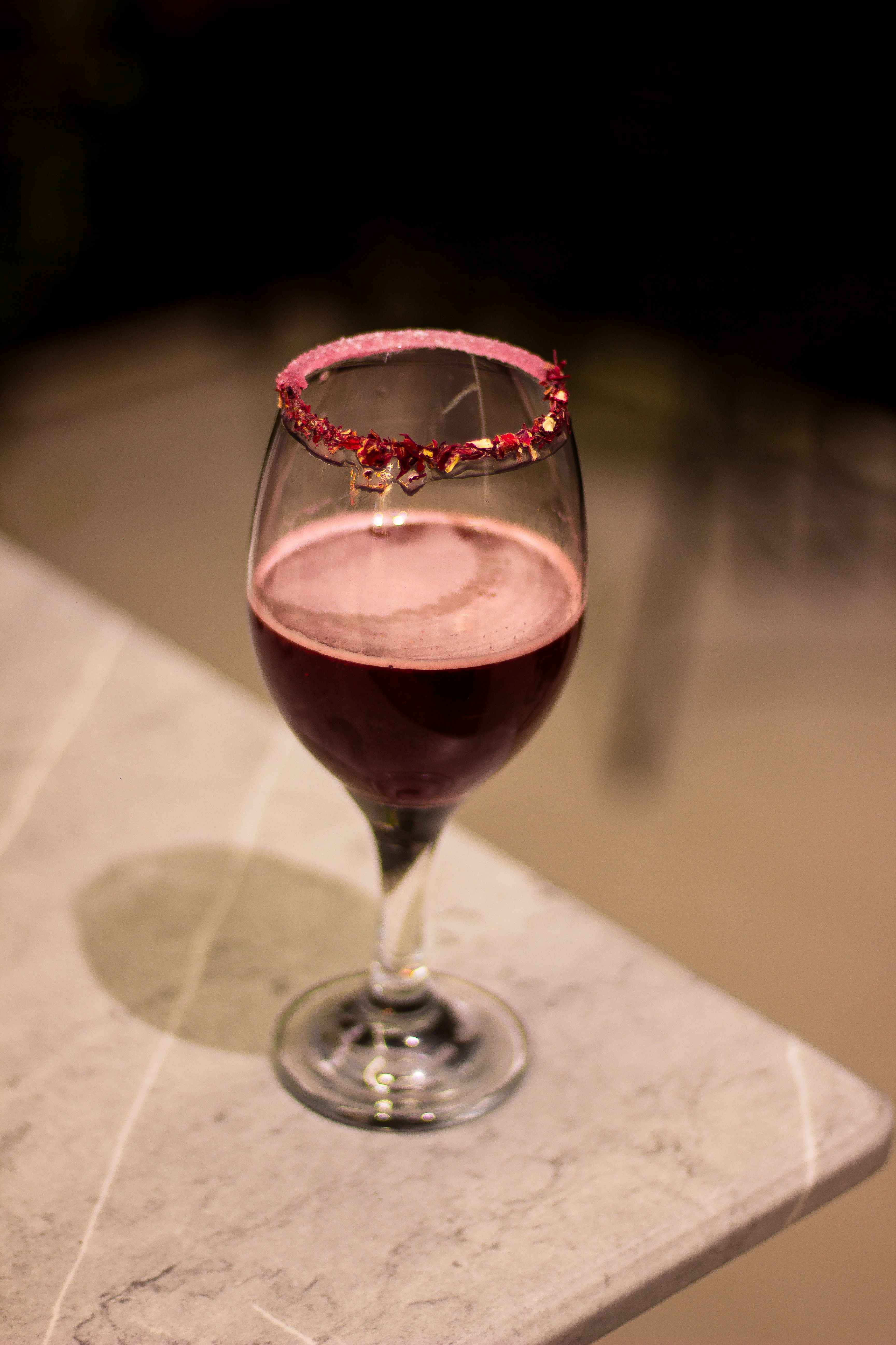 Elegant Red Wine Glass with Sugar Rim  Free Stock Photo