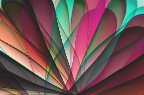 Free Vibrant abstract artwork showcasing layered colorful petal shapes, ideal for modern decoration. Stock Photo