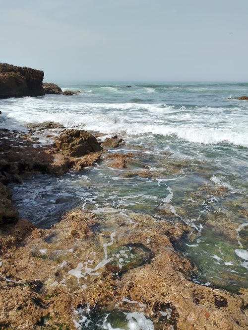 Free Explore the rocky Atlantic shoreline with waves crashing in Casablanca, Morocco. Stock Photo