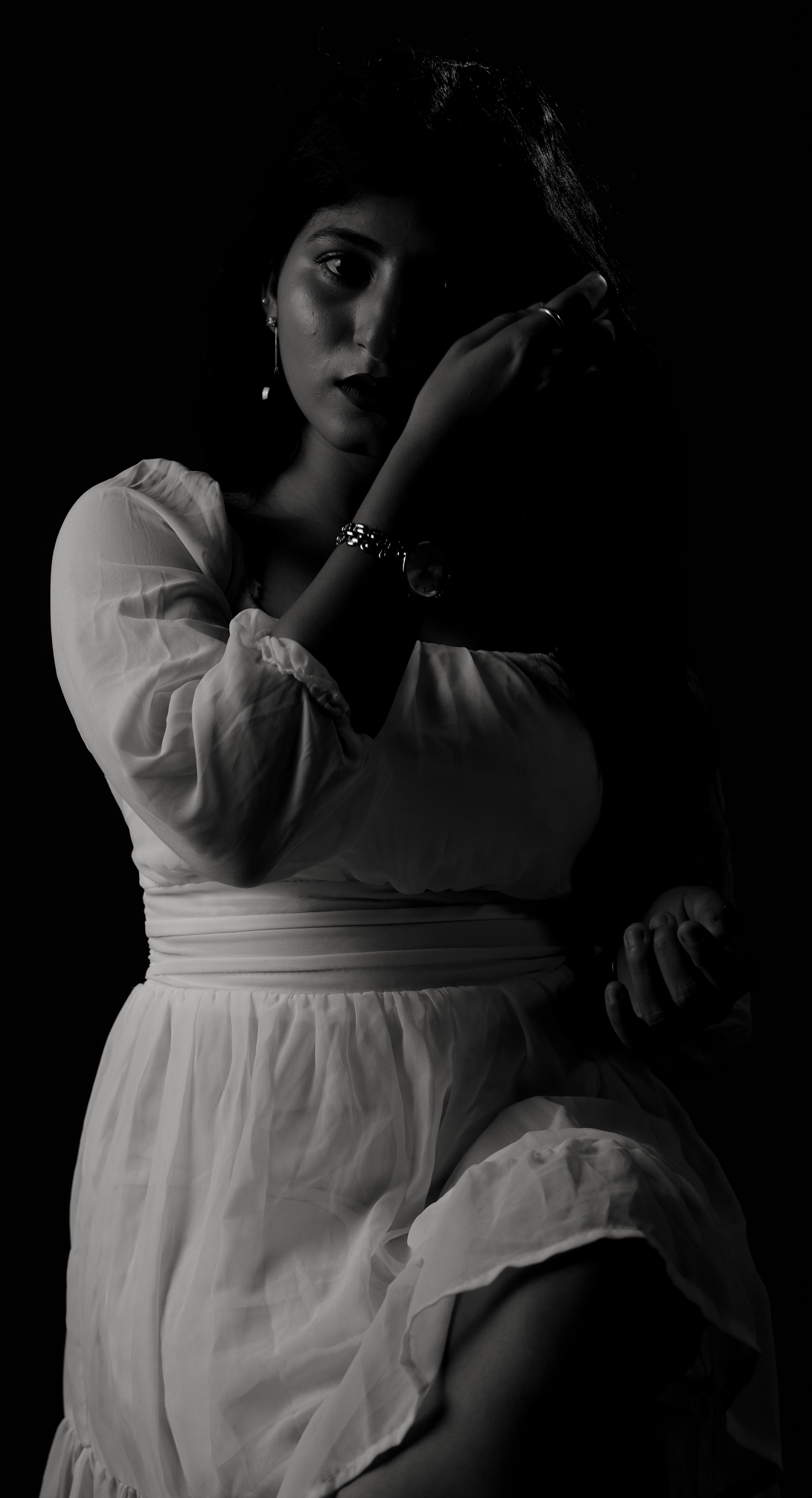 Dramatic Black and White Portrait of a Woman · Free Stock Photo