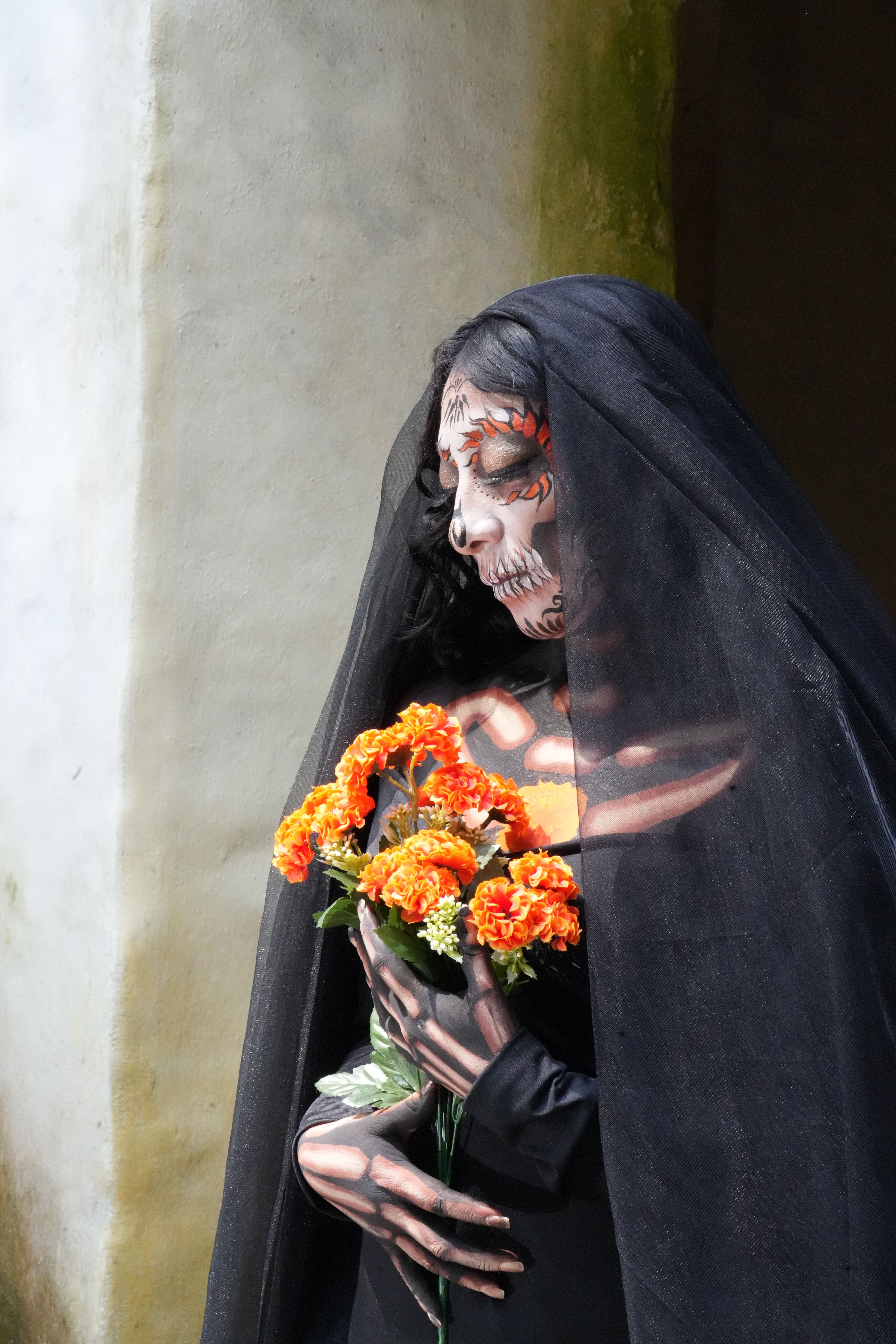 Day of the Dead Costume with Floral Bouquet · Free Stock Photo