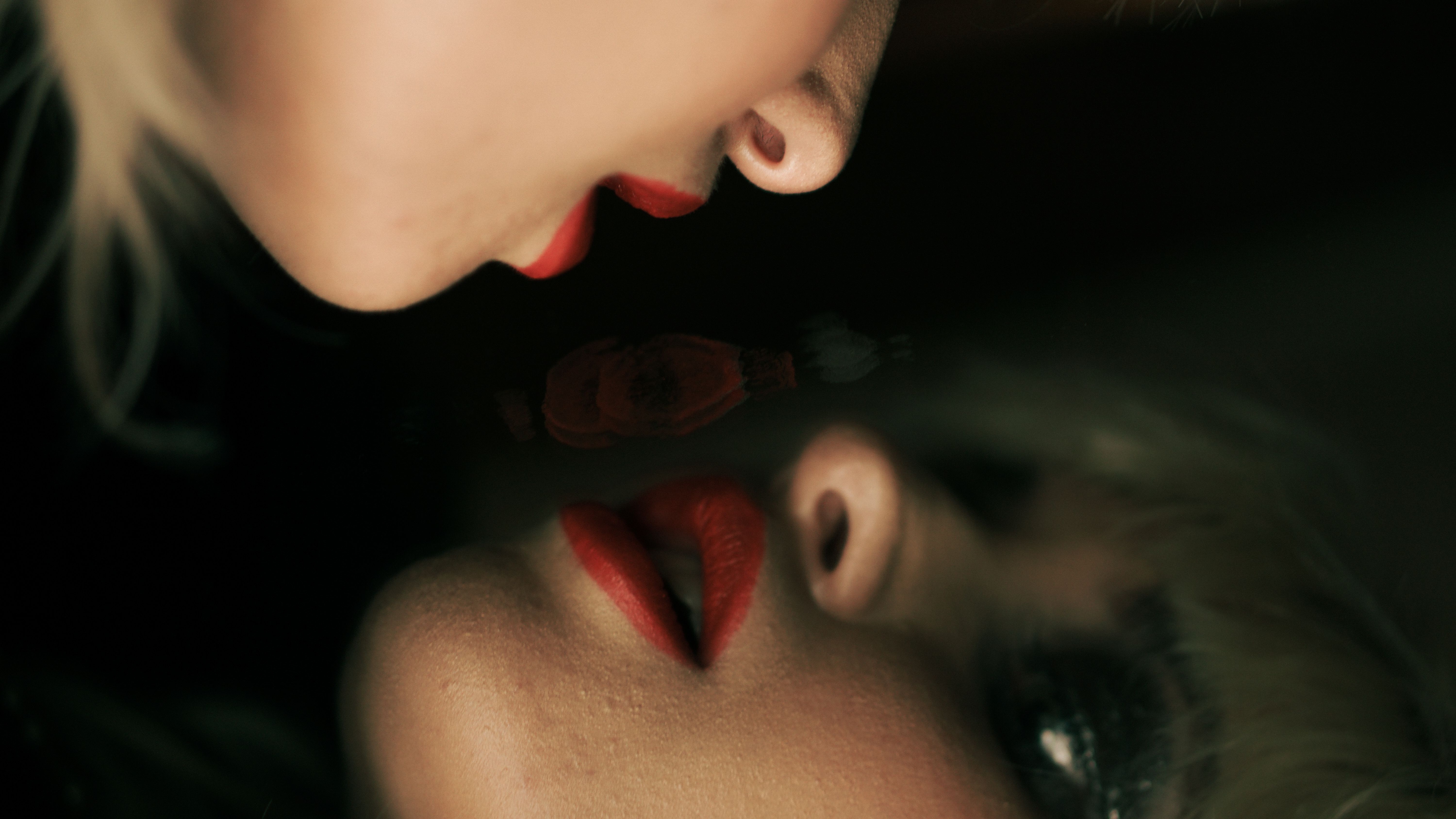 Artistic Portrait Reflection with Red Lips · Free Stock Photo