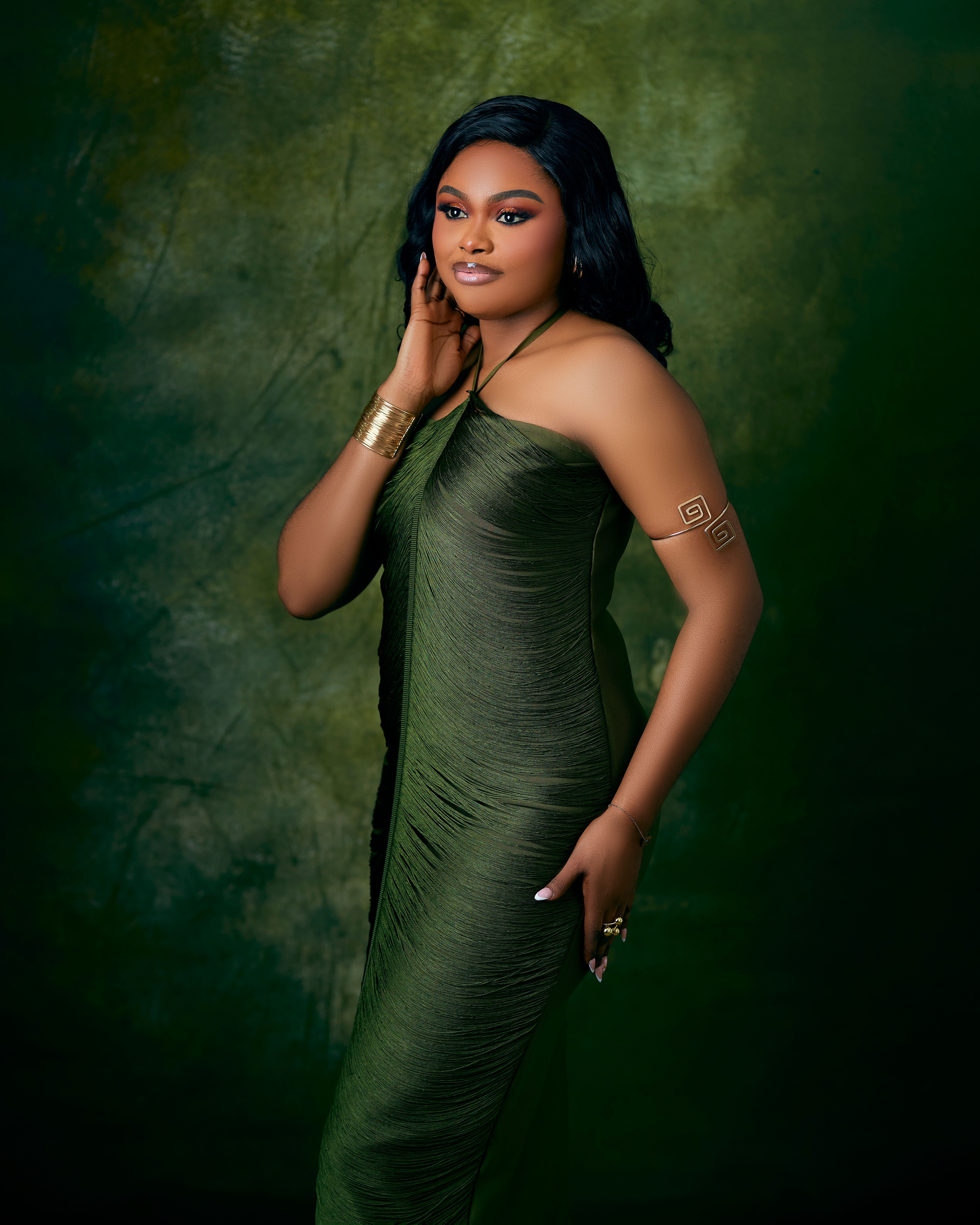 green textured dress Women's Causing a Heatwave Olive Green Textured Diamond Knit Halter Midi Dress | Size: M main image 1