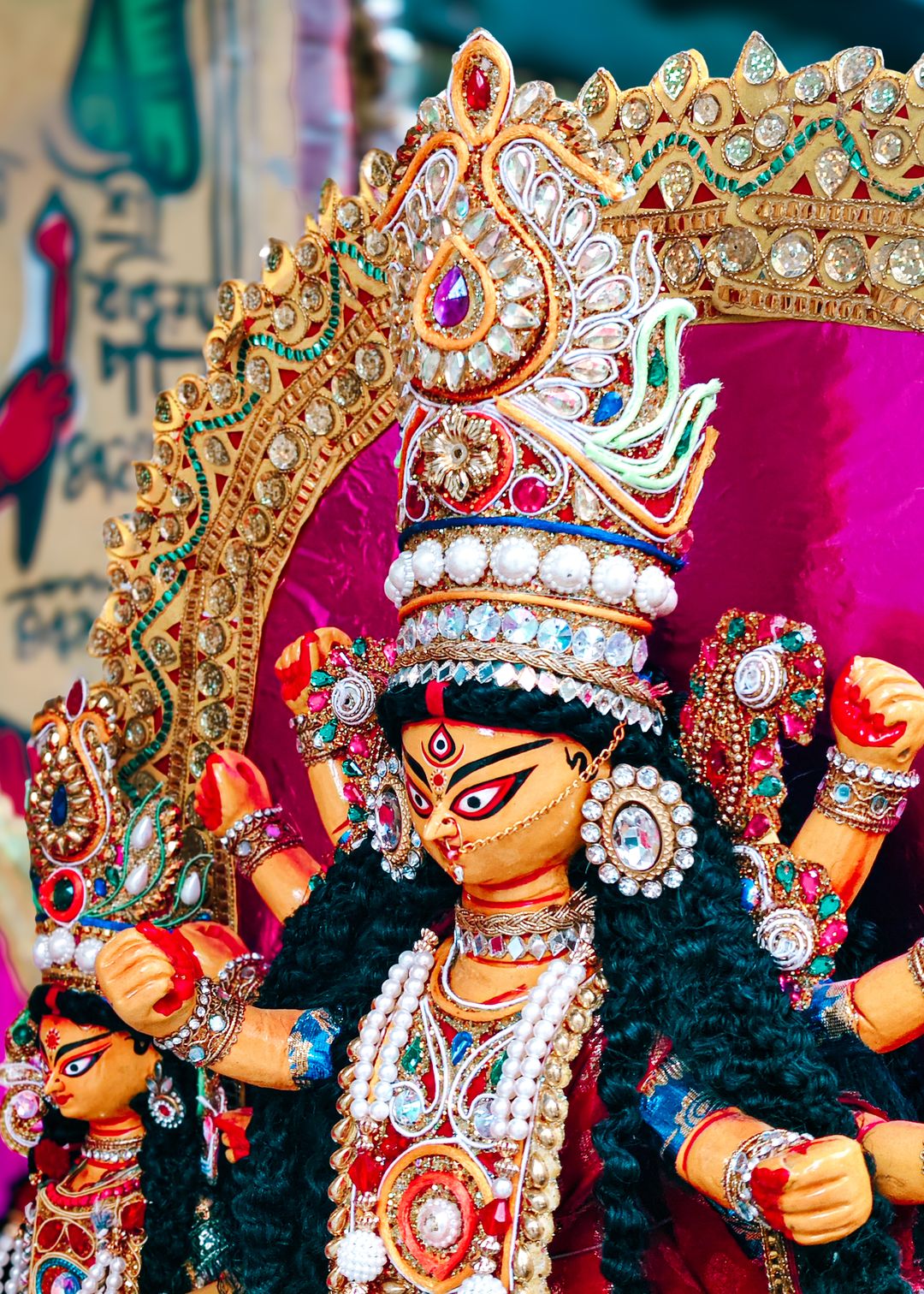 Colourful Durga idol at a Bengali festival