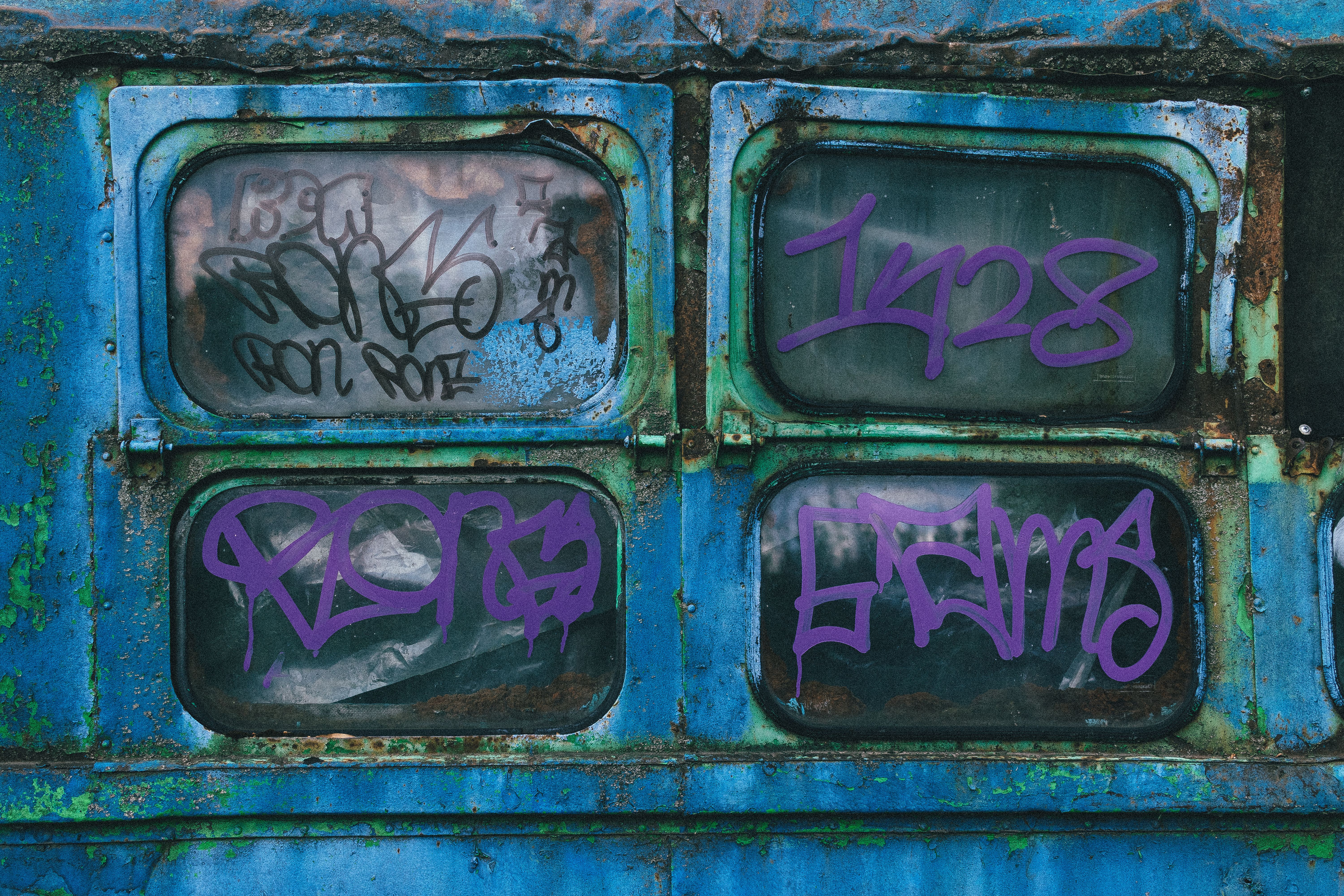 Rustic Blue Metal with Urban Graffiti Art · Free Stock Photo