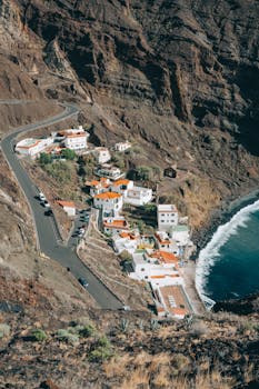 A scenic aerial view of Alojera, a charming village on La Gomera's coast in Spain.