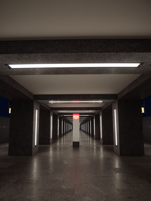 Free Explore the dramatic symmetry of an illuminated underground passage in Berlin, Germany. Stock Photo