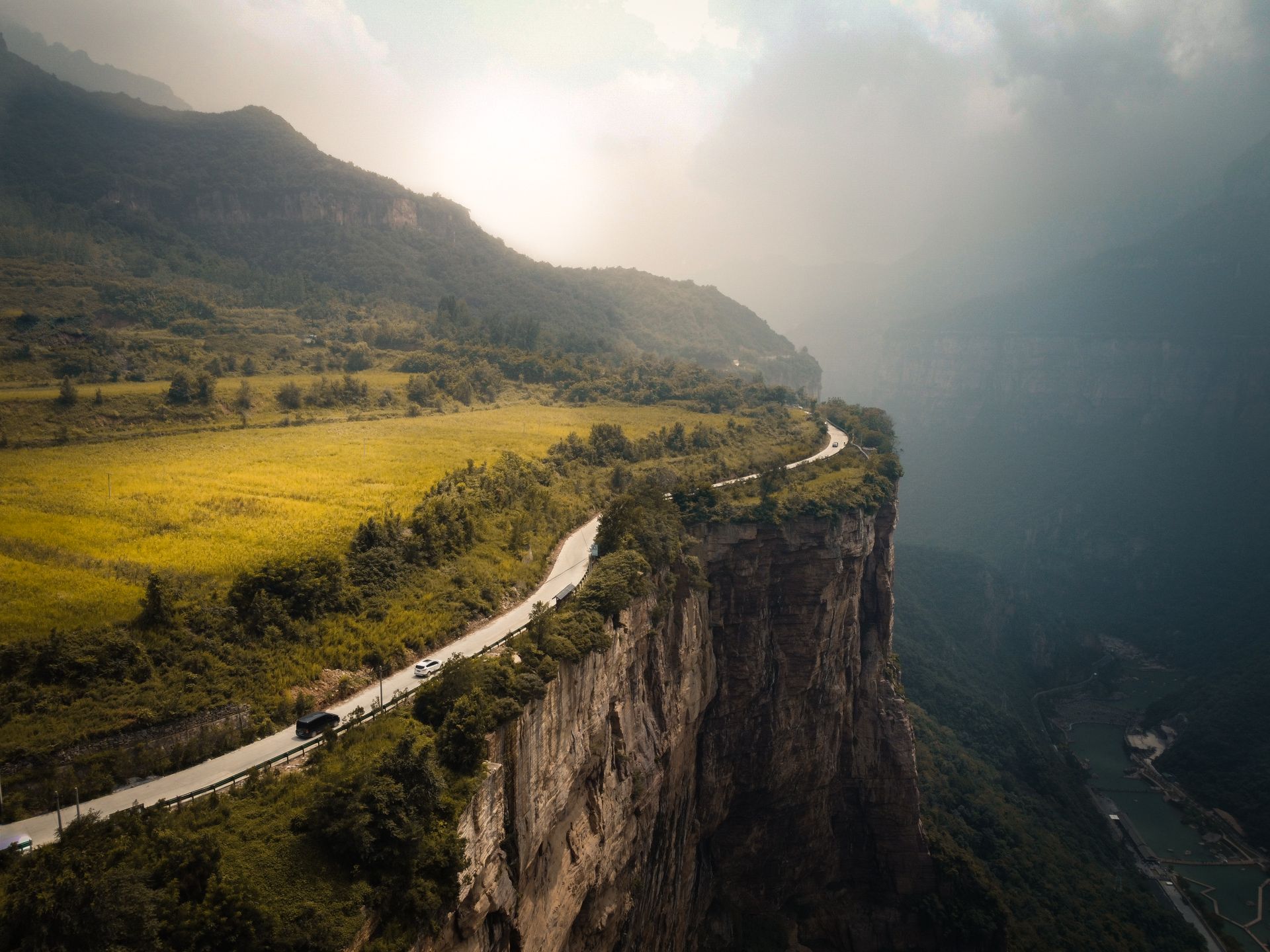 Shanxi province mountains and rural landscape in daylight