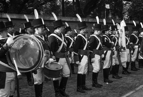 Free Black and white image of soldiers in a historical military uniform parade in Buenos Aires. Stock Photo