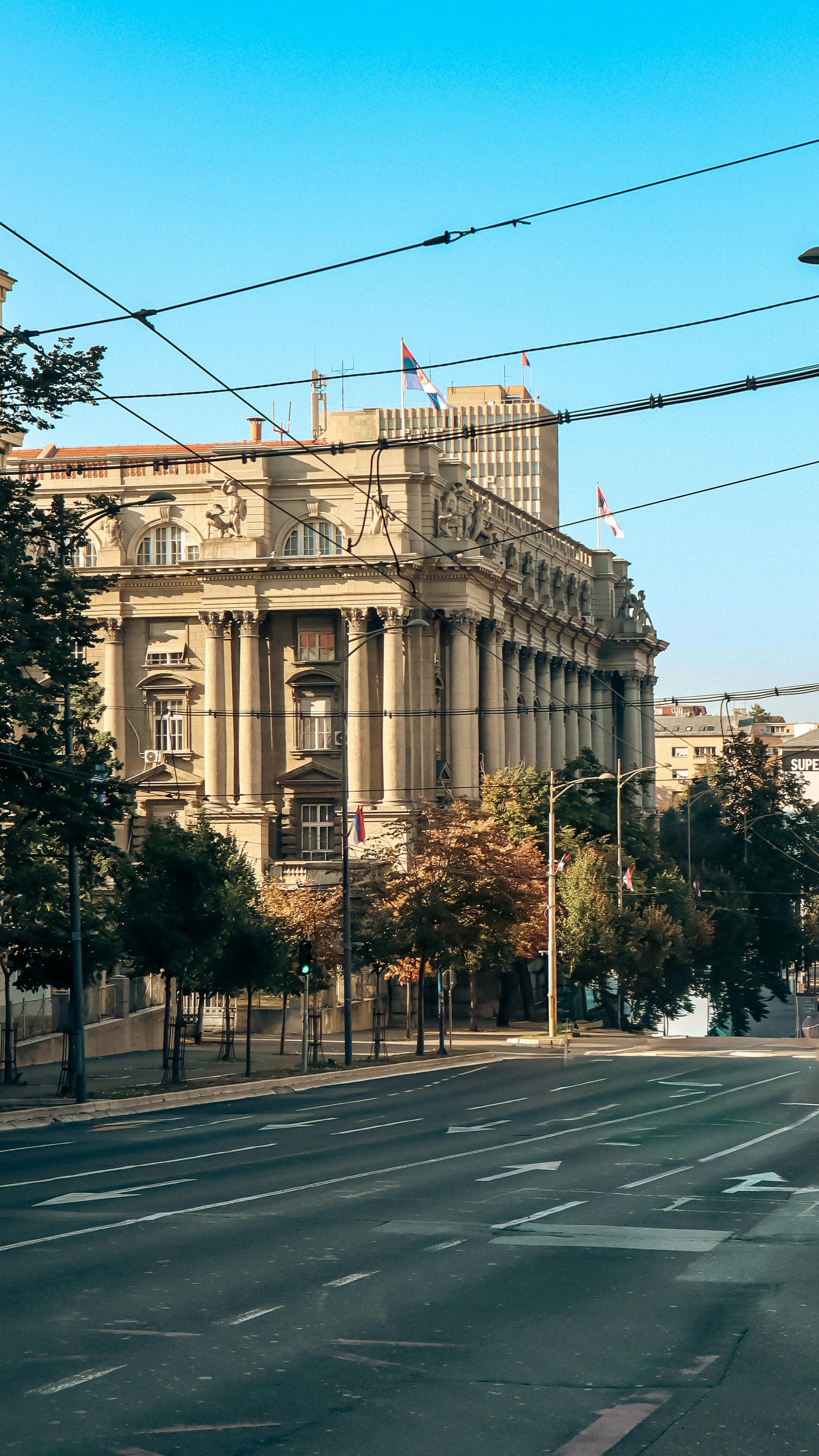 A grand historic building in Belgrade, Serbia, showcasing classic European architecture.
