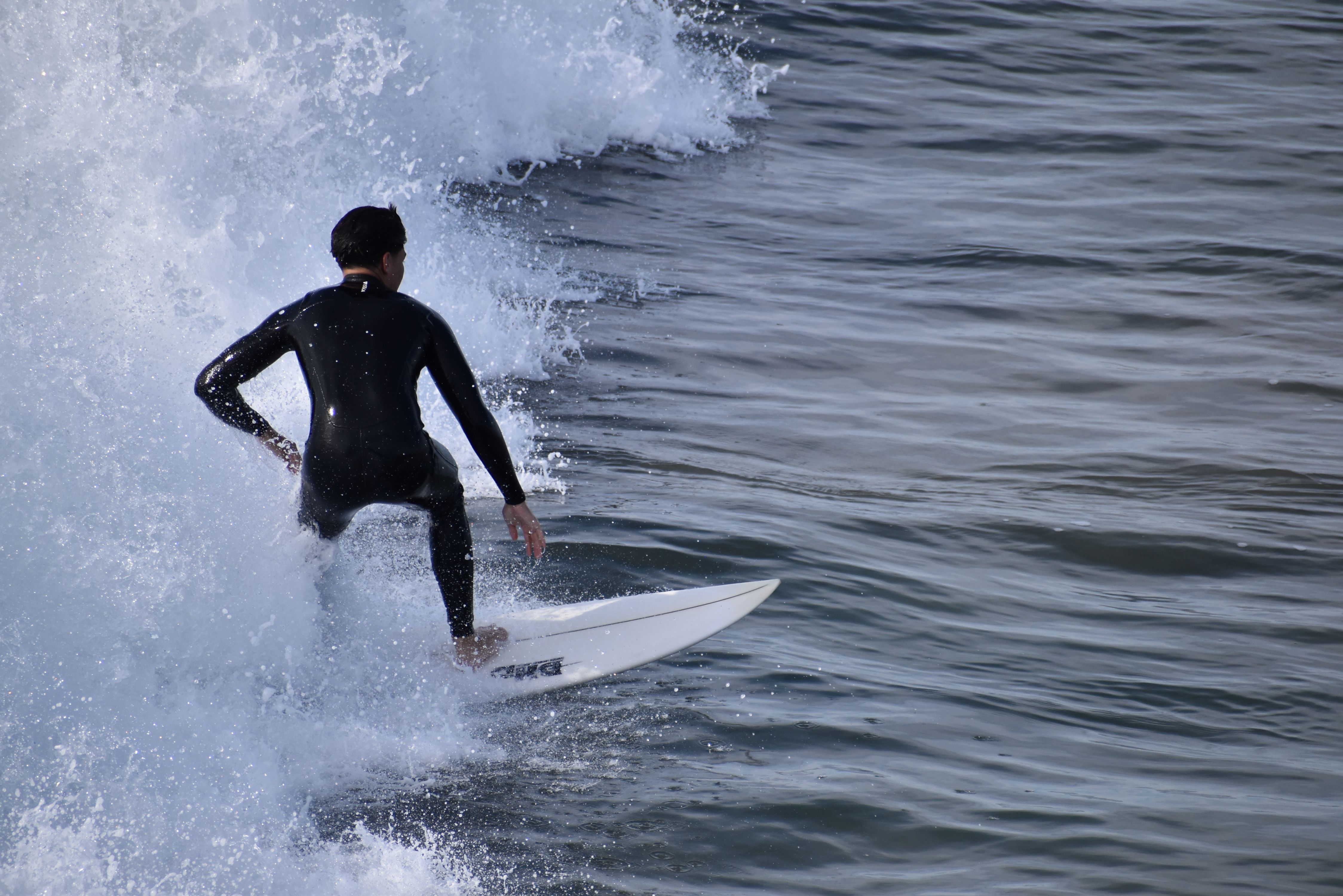 Surfer Riding Wave in Black Wetsuit at Sea · Free Stock Photo