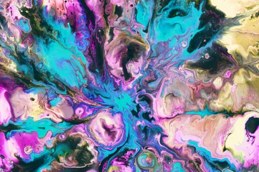 Colorful abstract acrylic painting with vibrant swirls and bold hues.