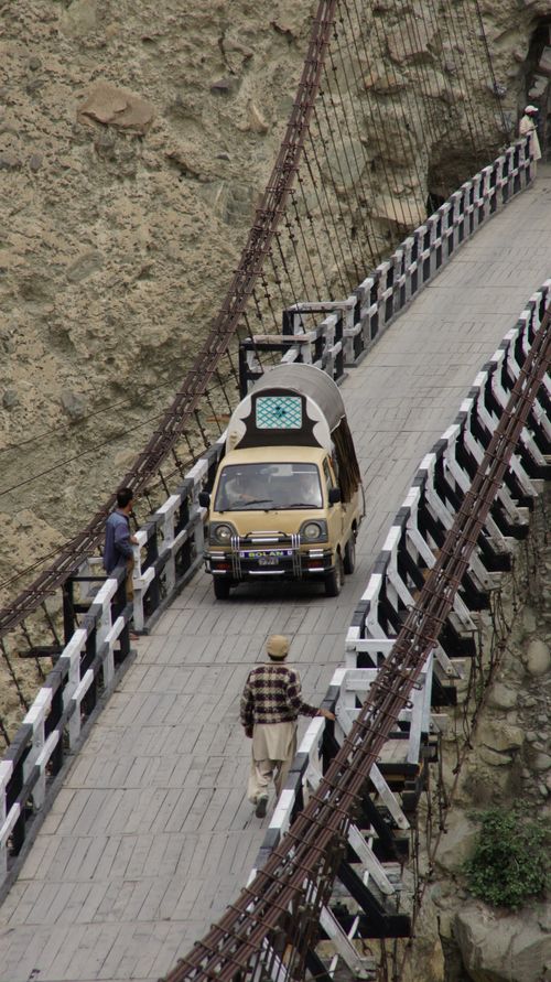 Free Suspension Bridge in Pakistan's Northern Areas Stock Photo
