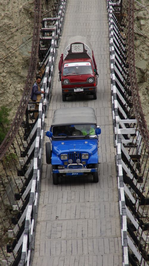 Free Suspension Bridge in Pakistan's Northern Areas Stock Photo