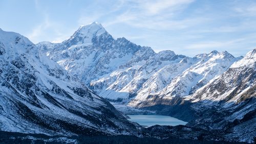 Free Breathtaking view of snow-covered mountains in the Canterbury Region, New Zealand. Stock Photo
