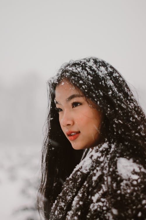 Snow on Woman's Hair