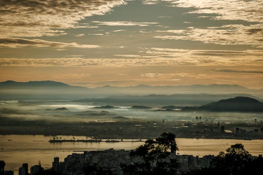 Capture of a serene golden sunrise over Penang city from Bukit Bendera, Malaysia.